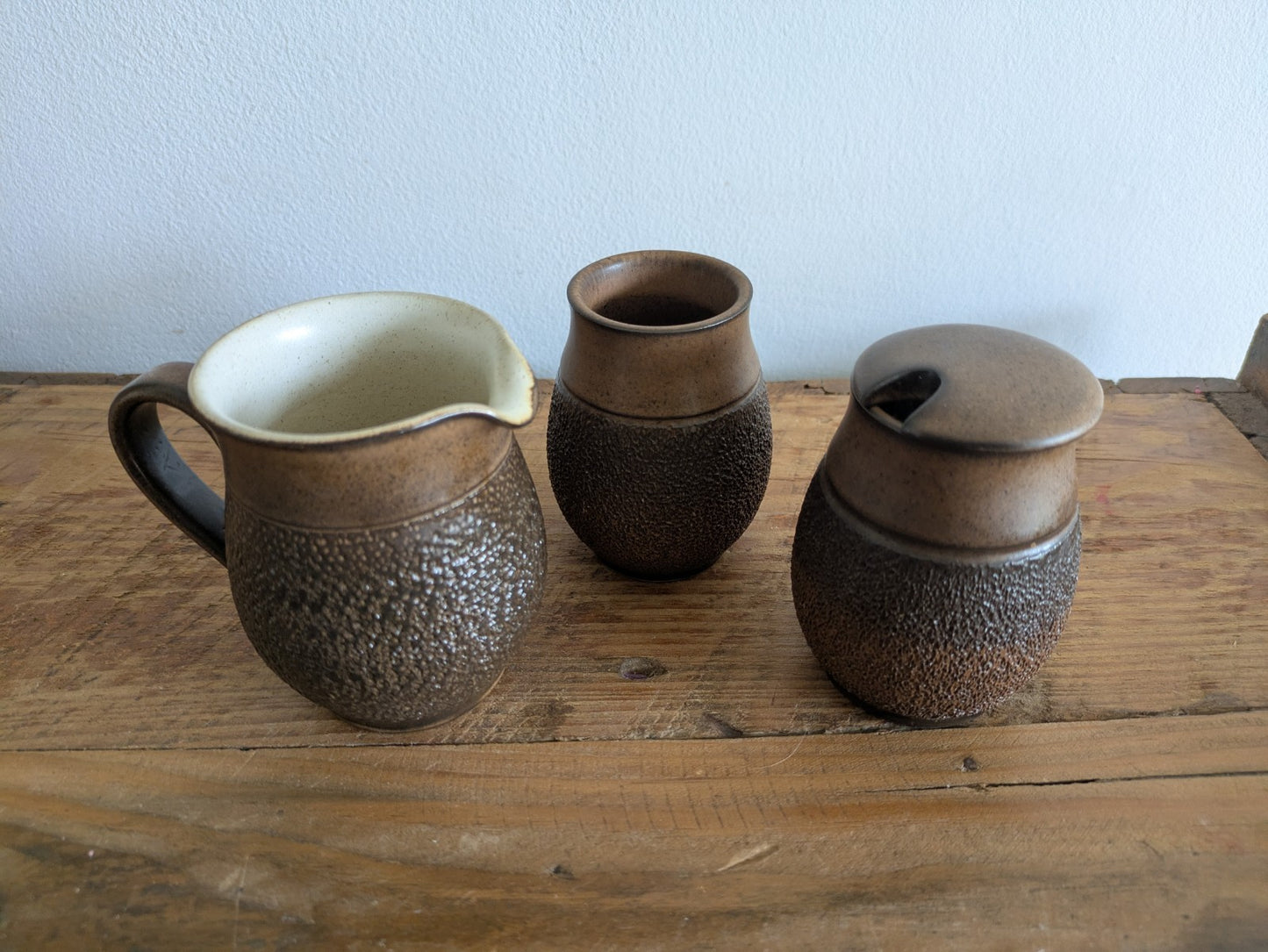 VINTAGE DENBY COTSWOLD CREAMER JUG JAM POT WITH LID Vgc 3 PIECE 1970S PROP JAR