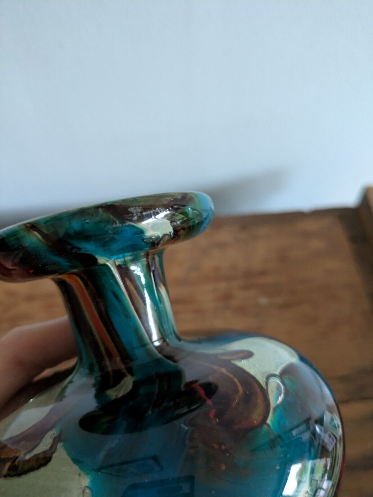 Vintage Mdina Maltese Glass 'Tiger' Pattern Vase Studio Art Retro Blue Brown Vgc