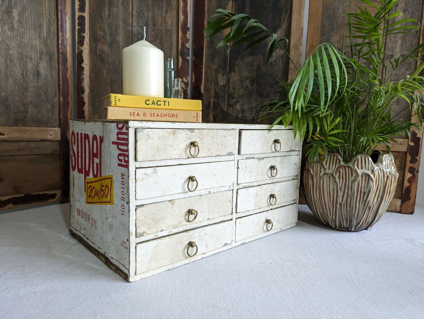 VTG Apothecary Drawer office Motor Car drawers table desk top index Work Garage