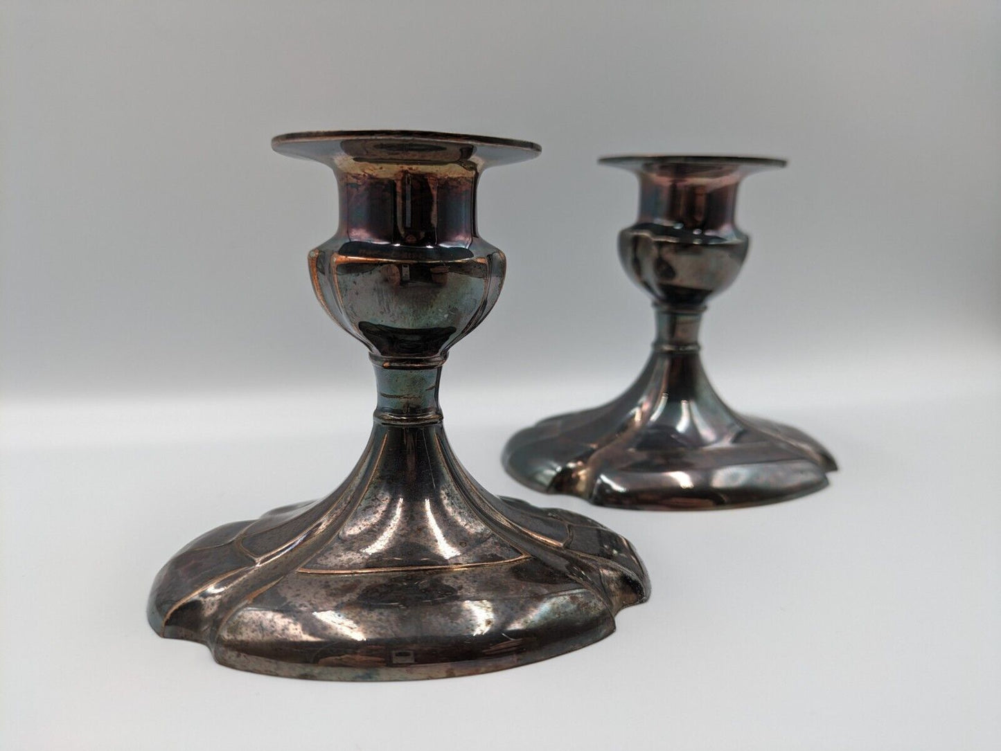 Vintage Electro Plated Zinc Alloy Candlestick Holders Pair Antique LB EP Prop