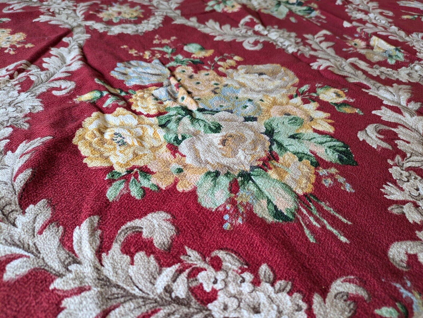 Unused vintage 50's Beaufort barkcloth fabric 116.5cm X 2.56m red Floral Rose