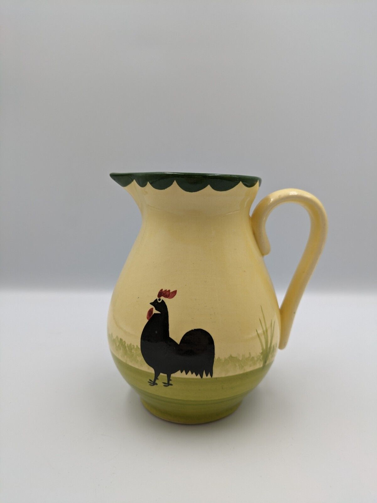 COCKS & HENS VINTAGE ZELLER FAYENCERIE HAND PAINTED GERMAN POTTERY MILK JUG VASE