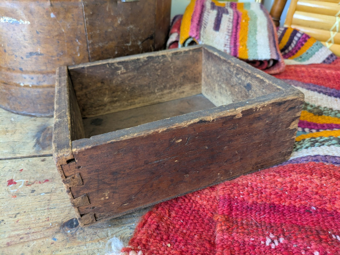 Antique Vintage Oak Candle Crate Box Key Rare Original Old Shelf Trinket Tray
