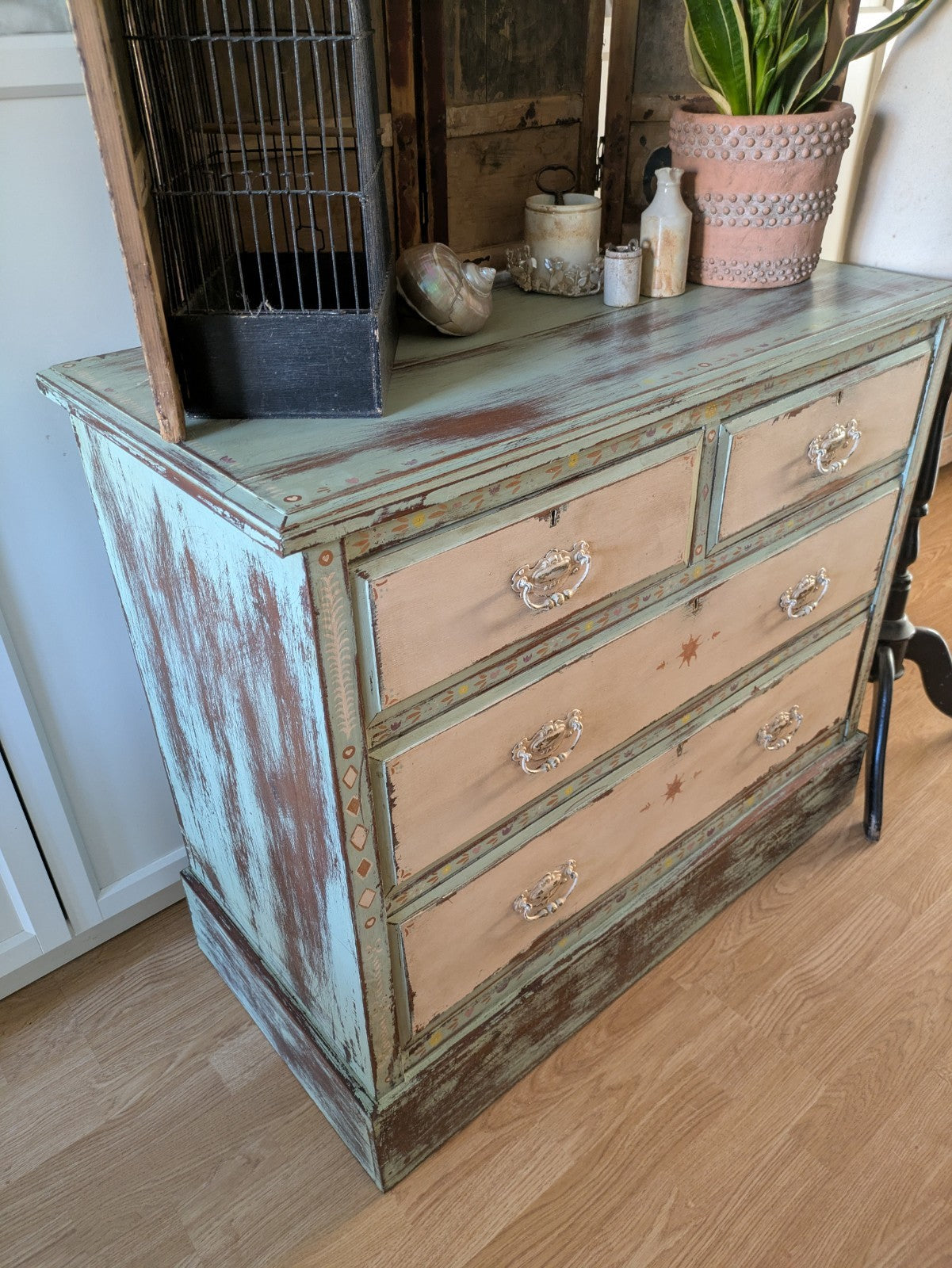 Antique Edwardian Sideboard Chest Of Drawers Vintage Hand Painted Distressed