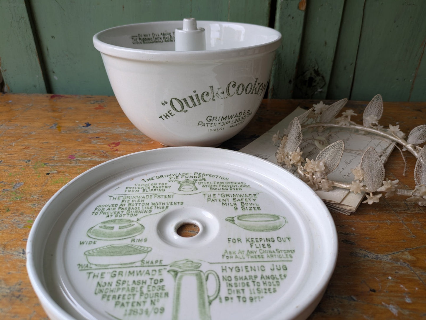 Antique Grimwade's Quick Cooker c 1911. Ironstone Bowl Steamer Vintage Prop Vgc