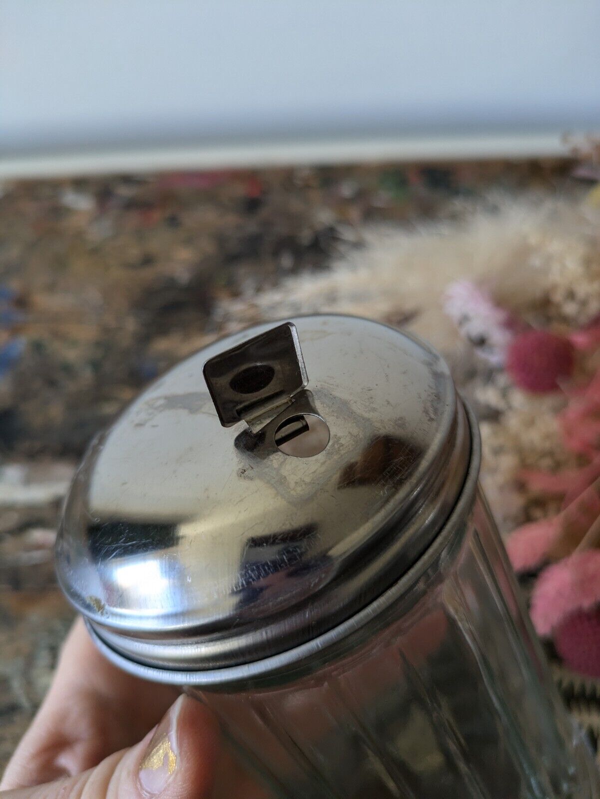 Vintage Gemco USA Ribbed Glass Diner Sugar Dispenser Stainless Steel Lid Shaker