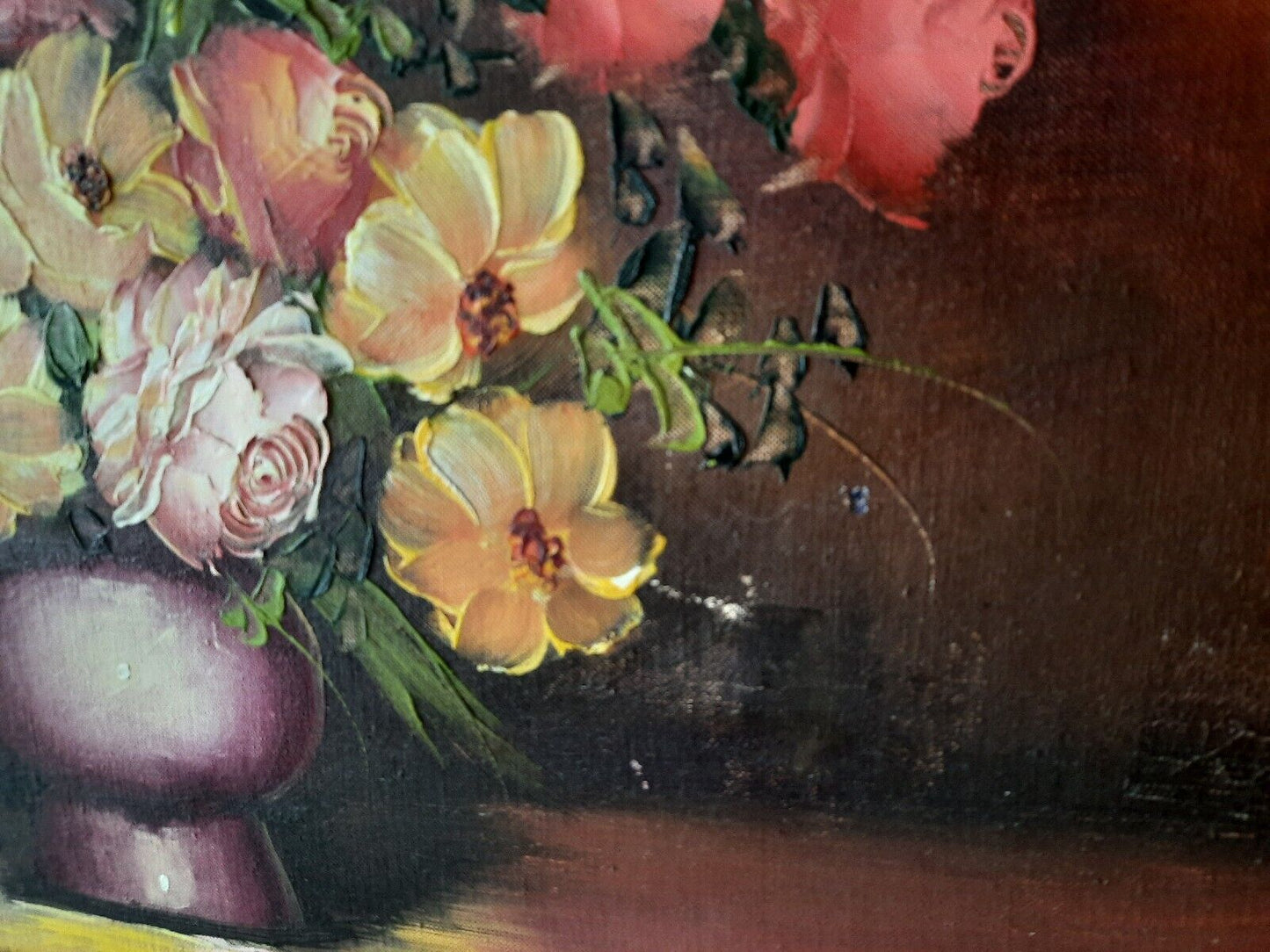 Large Original Vintage Antique Still Life Of Roses Oil On Canvas Painting Gilt