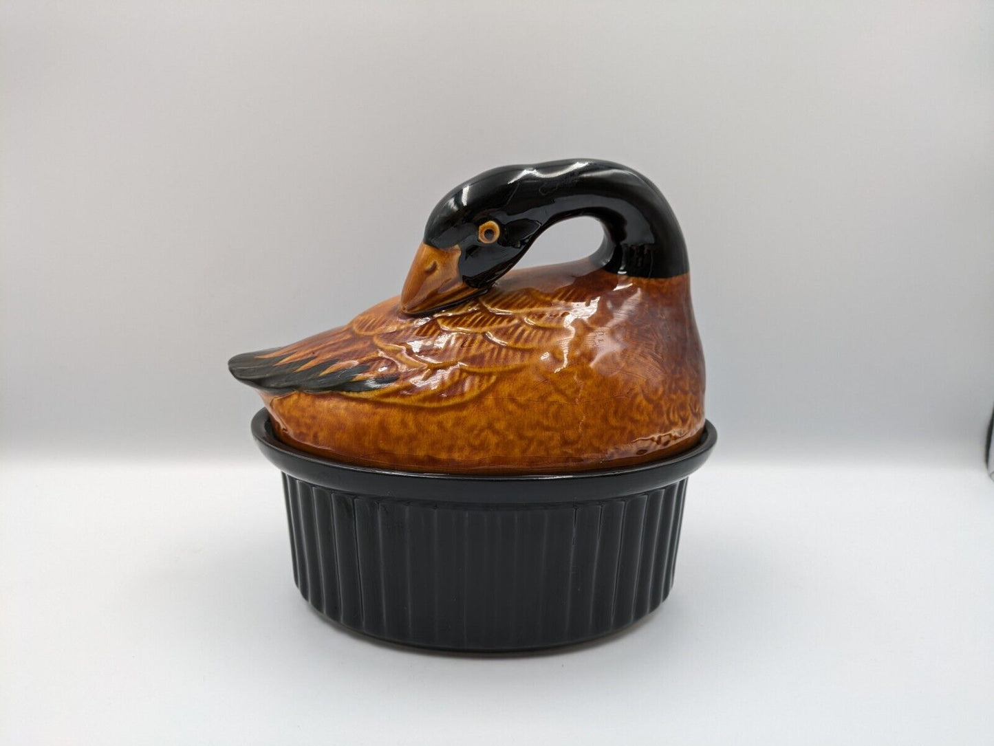 Vtg Majolica French Terrine Tureen Lid Pate Dish Ceramic Duck Bird Goose Rare