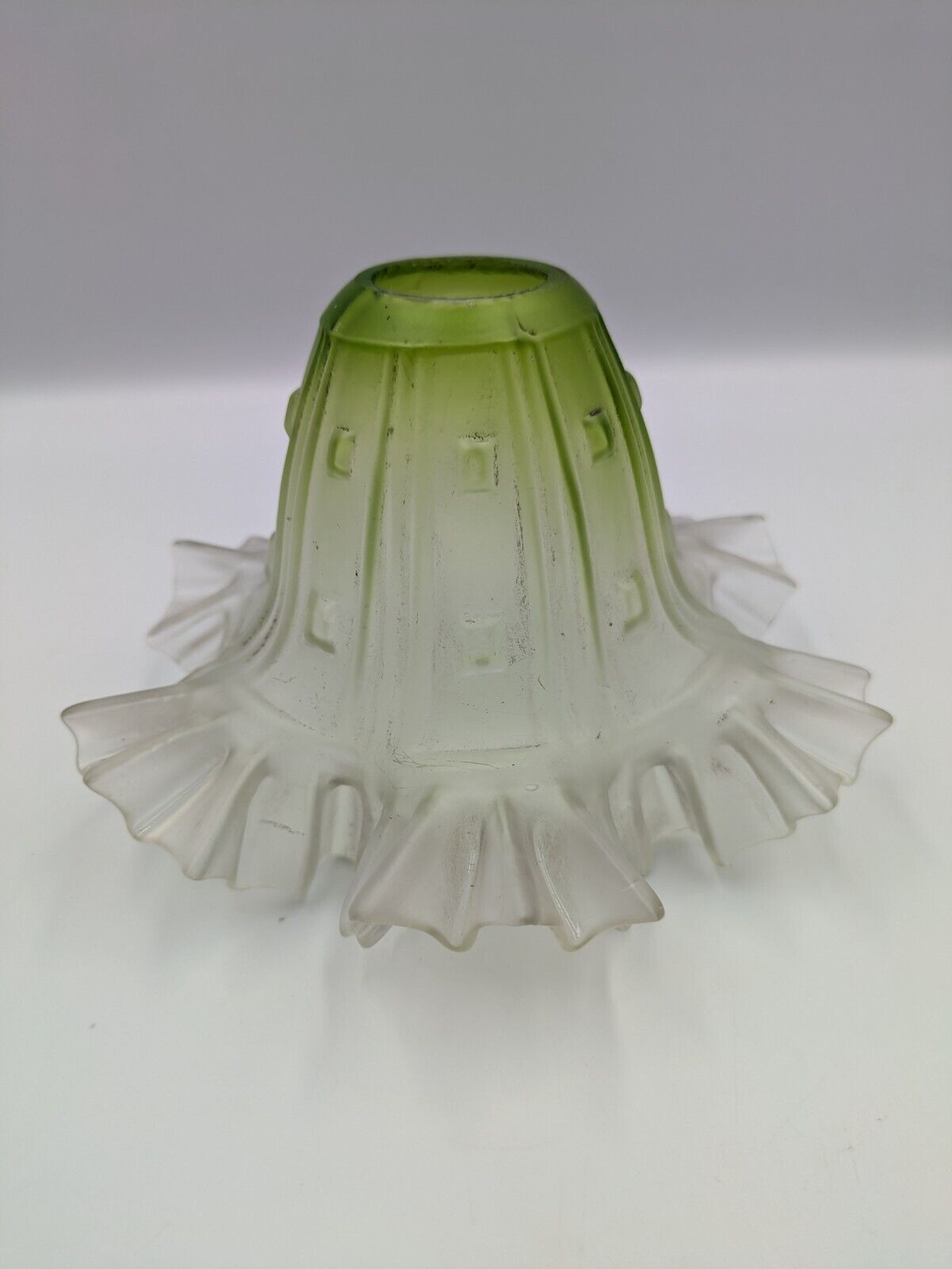 Antique Lamp Shade Green Ruffled Art Nouveau Frilly Pendant Light shade Tulip