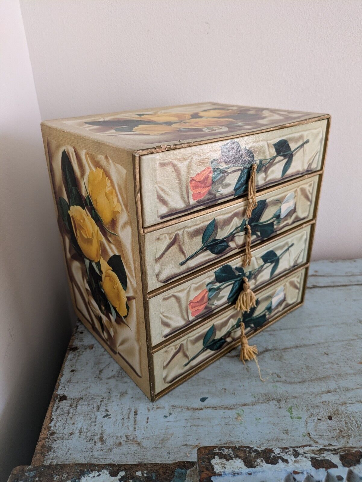Vintage Chocolate Box Drawers Store Jewellery Sewing Joseph Terry Cardboard Rose