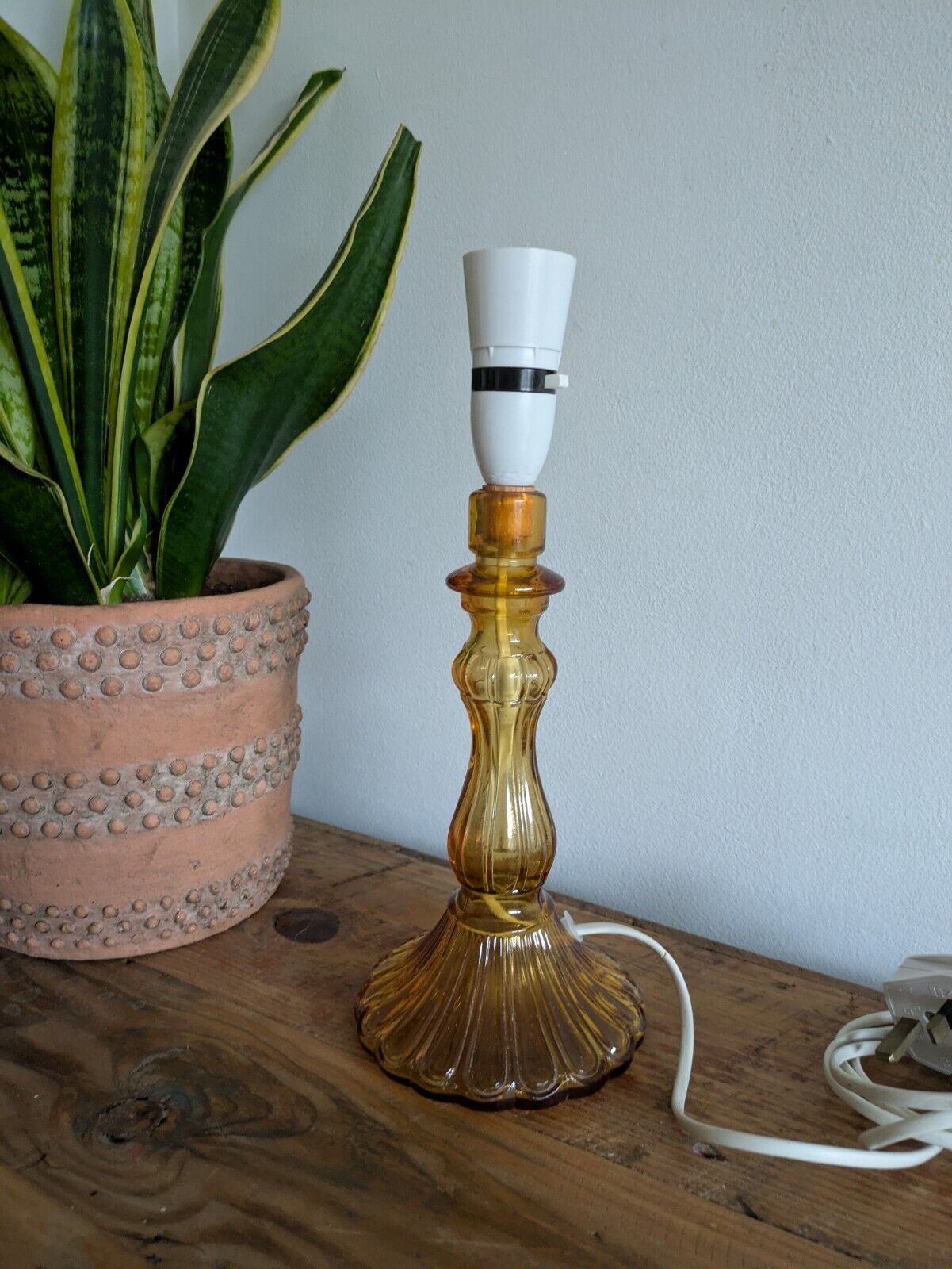 Italian Glass Amber MCM Lamp Vintage Empoli Style Italy Prop Retro Mid Century