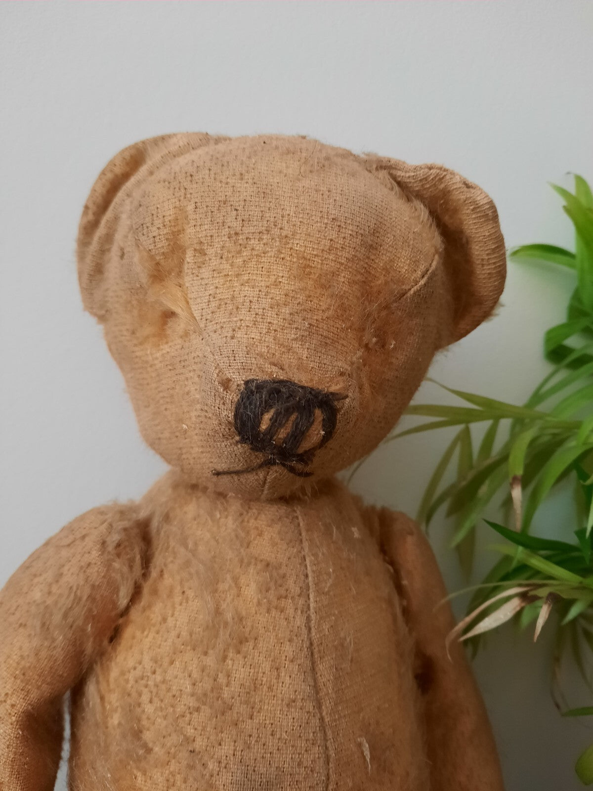 Antique Jointed Old Mohair Teddy Bear straw stuffed vintage RARE worn toy play