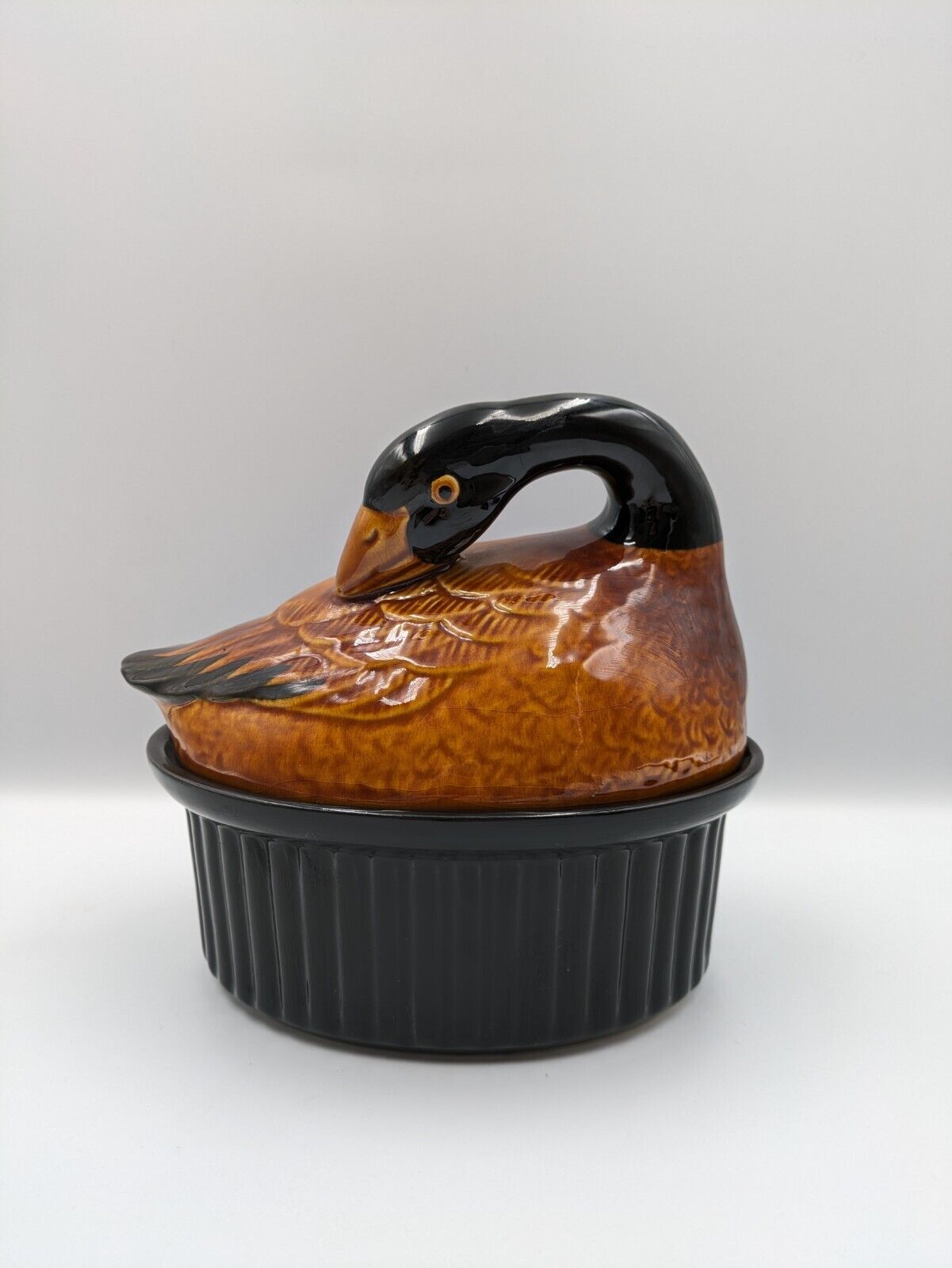 Vtg Majolica French Terrine Tureen Lid Pate Dish Ceramic Duck Bird Goose Rare