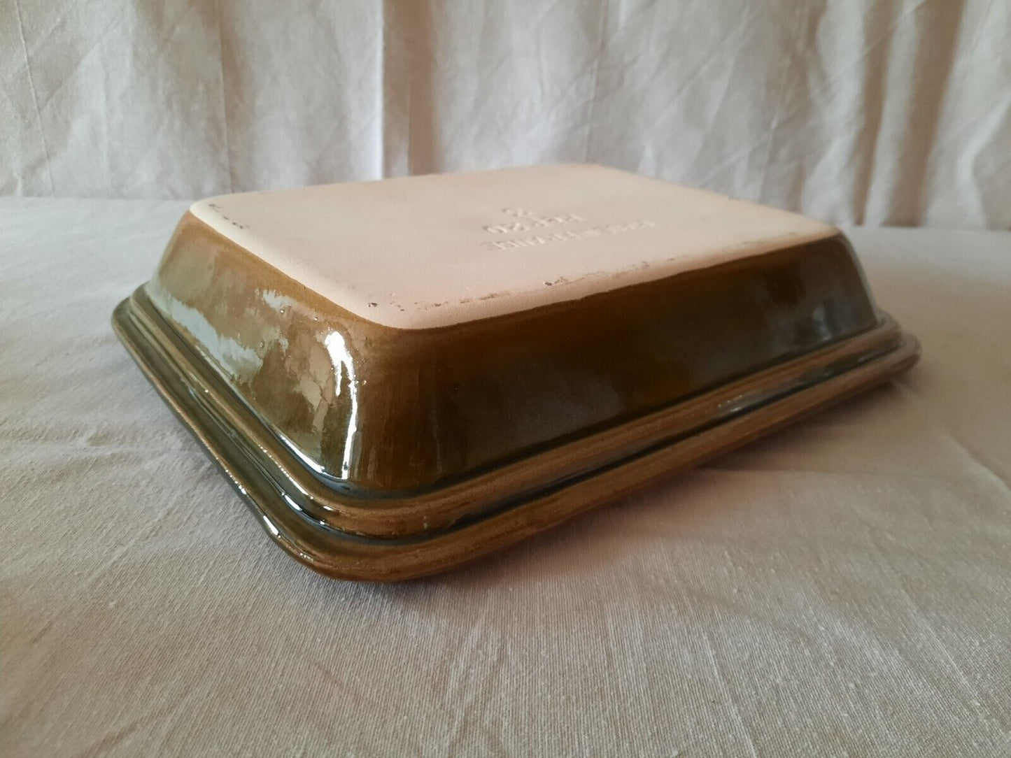 Vintage France French Green Glazed Casserole Dish Stoneware Tray Oven Rare Mint
