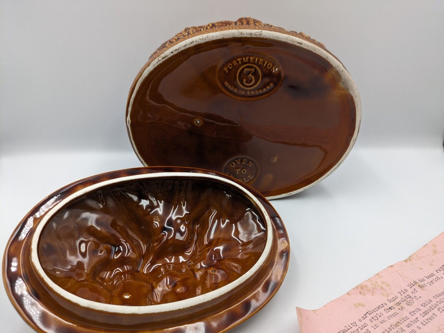 NEW Vintage Portmeirion Treacle Glaze Game Pie Casserole Dish Number 3 never Use