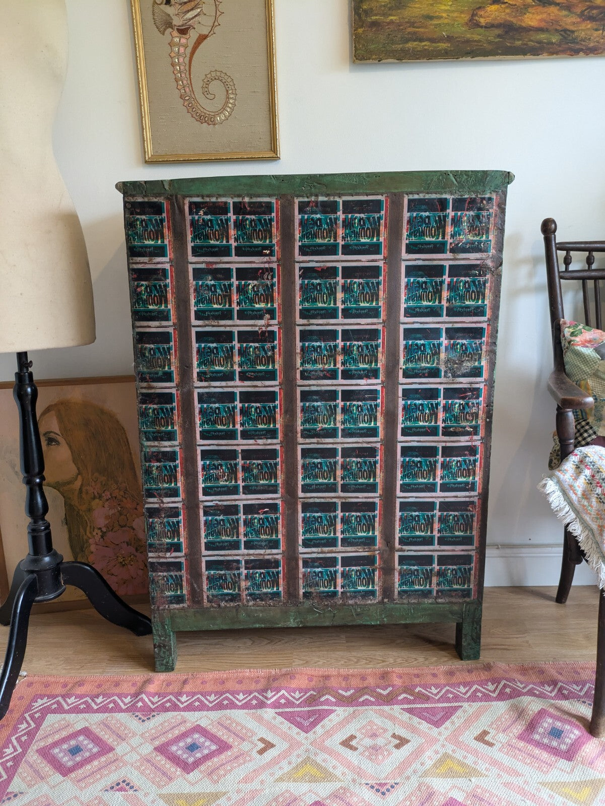 Restored Antique Vintage Indian Cabinet Cupboard Painted Glazed Reclaimed Green