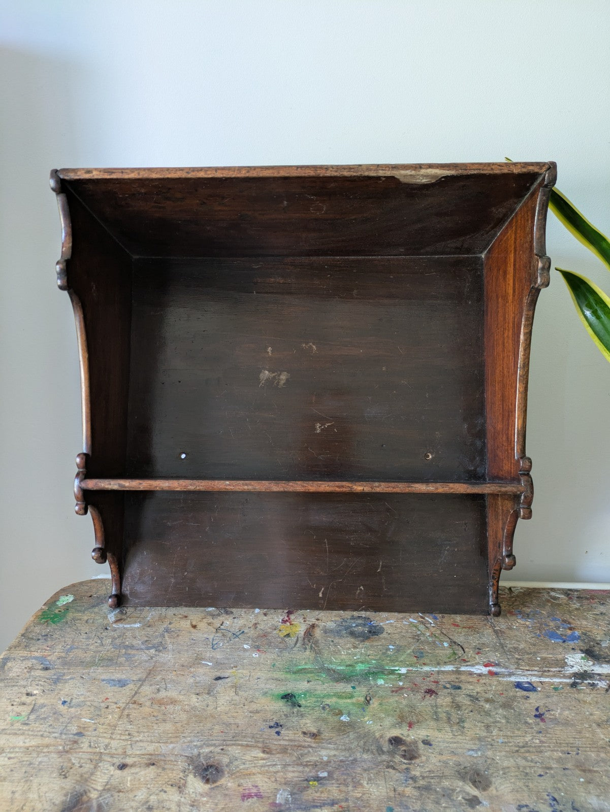 Antique English Oak Gothic Ecclesiastic Georgian Wall Shelf Shelves Waterfall