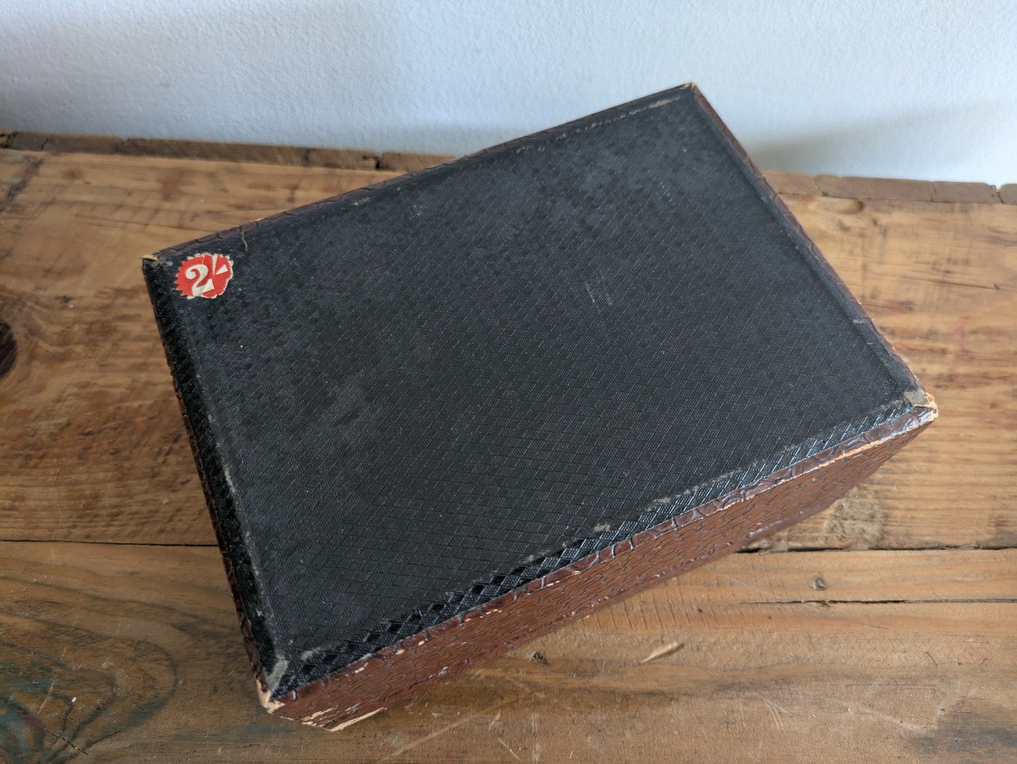 Antique Faux Crocodile Brown Leather Child’s Sewing Box with Contents Workbox