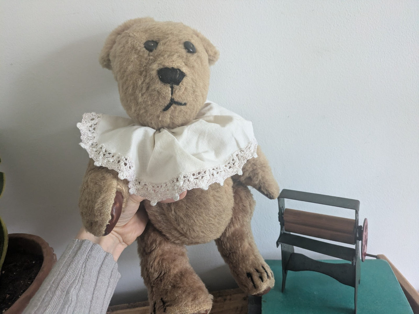 Old Vintage Teddy Bear Plush Soft Articulated Jointed Toy Collar Prop Floppy