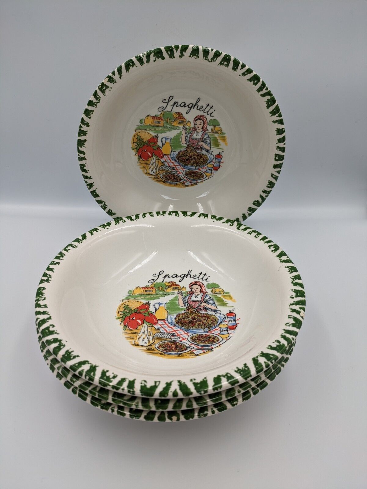 Set Of 4 Italian CMS Spaghetti Pasta Bowl Hand Painted Made in Italy Bowls Serve