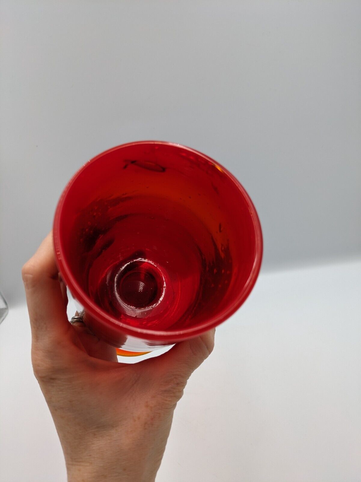 Vtg Erik Höglund Boda Red Glass Goblet Wine Glass Cocktail Retro 60s MCM Sweden