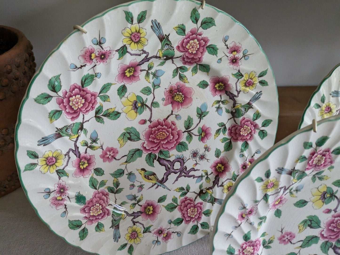 3x Vintage James Kent Old Foley 'Chinese Rose' Starter Salad Dinner Plate Set Vg