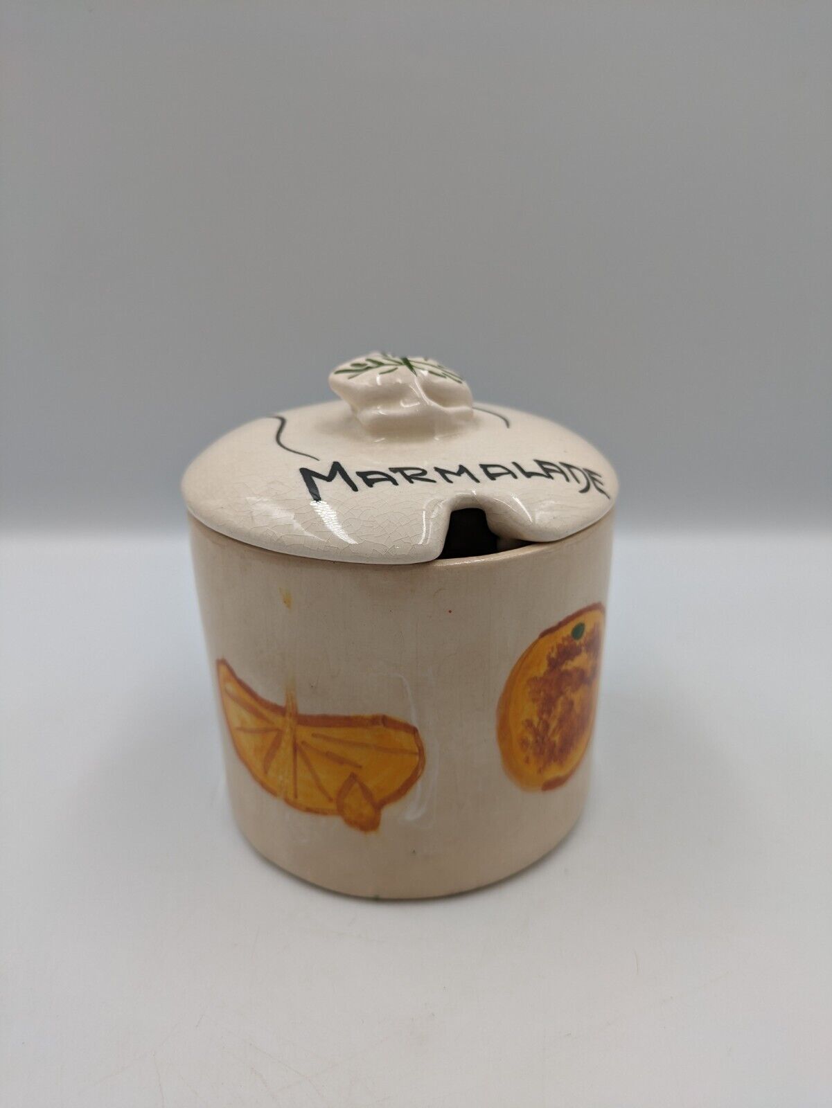 TONI RAYMOND POTTERY Orange Marmalade Preserve Jam Pot + Lid Torquay Devon Vtg