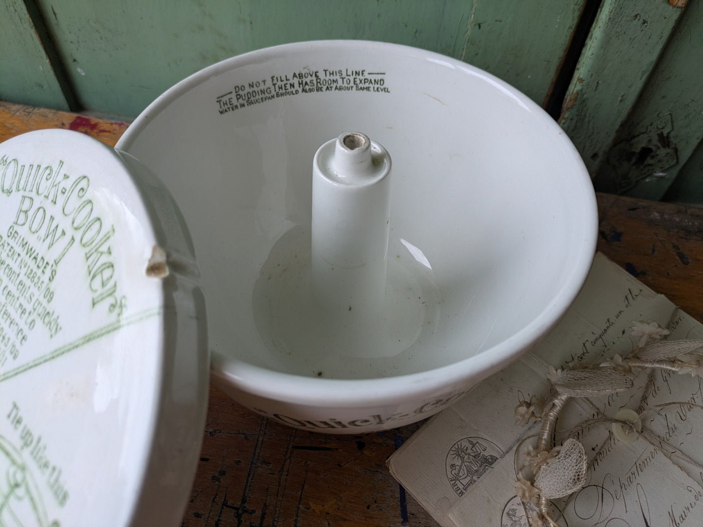 Antique Grimwade's Quick Cooker c 1911. Ironstone Bowl Steamer Vintage Prop Vgc