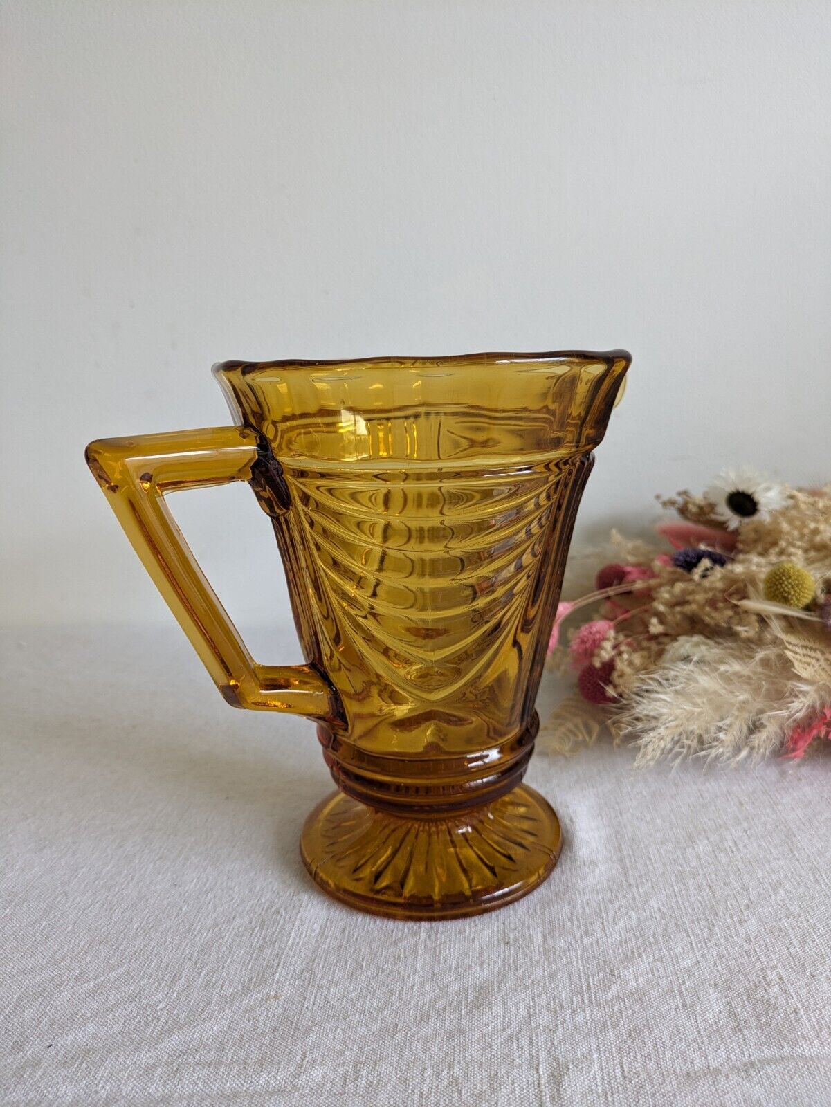 Art Deco 1930s Sowerby Berkley Amber Glass Large Jug Vgc Vintage Prop Vase Heavy