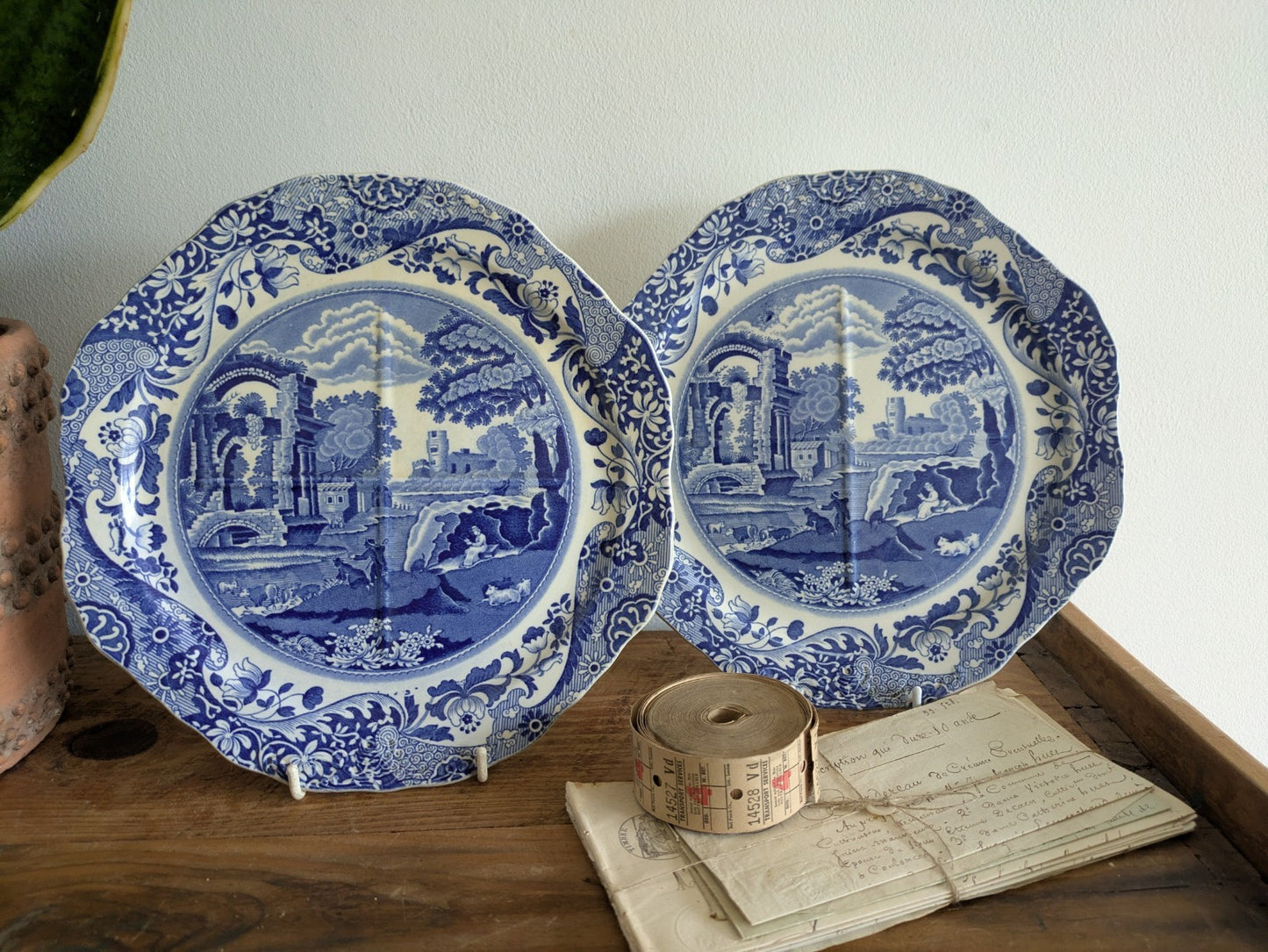 PAIR Vintage COPELAND SPODE'S 'Italian' Blue Divided Sandwich/Cake Plate c.1938
