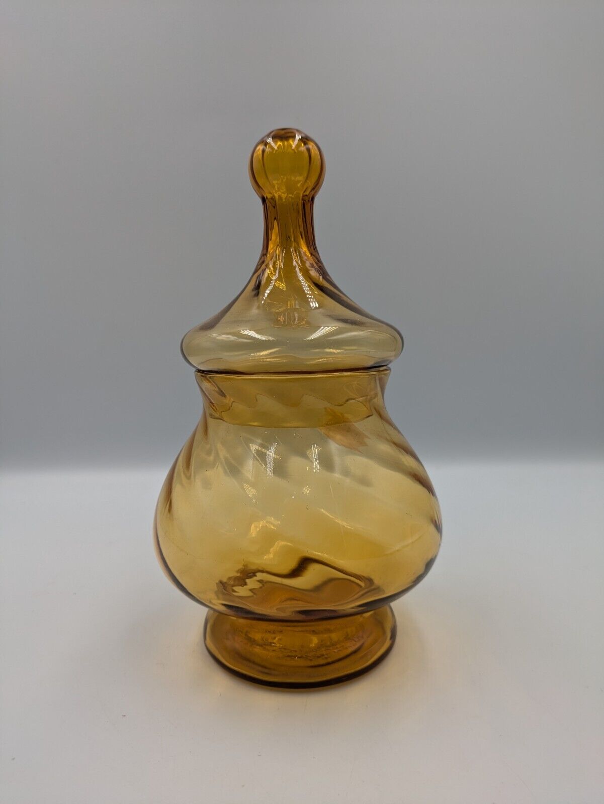 Vintage Empoli Amber Glass Circus Tent Candy Dish Optic Apothecary Jar Italy Vgc