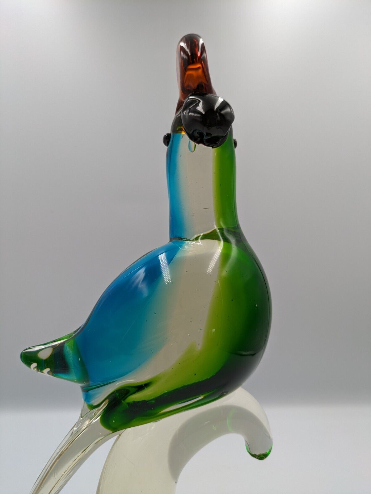 XL Murano Style Aummika Art Glass Green Blue Cockatoo / Parrot Figurine 32.5cmH