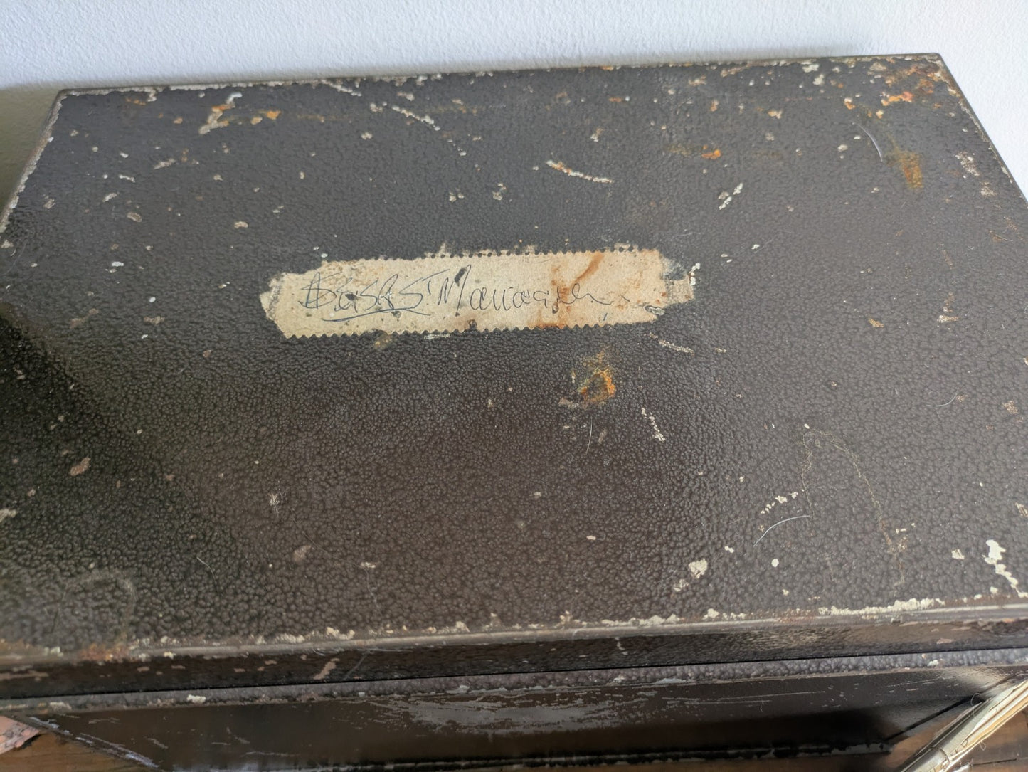Vintage Metal Box Document Deed BOX Grey Latch Hinged Lid Large Cash Tin File