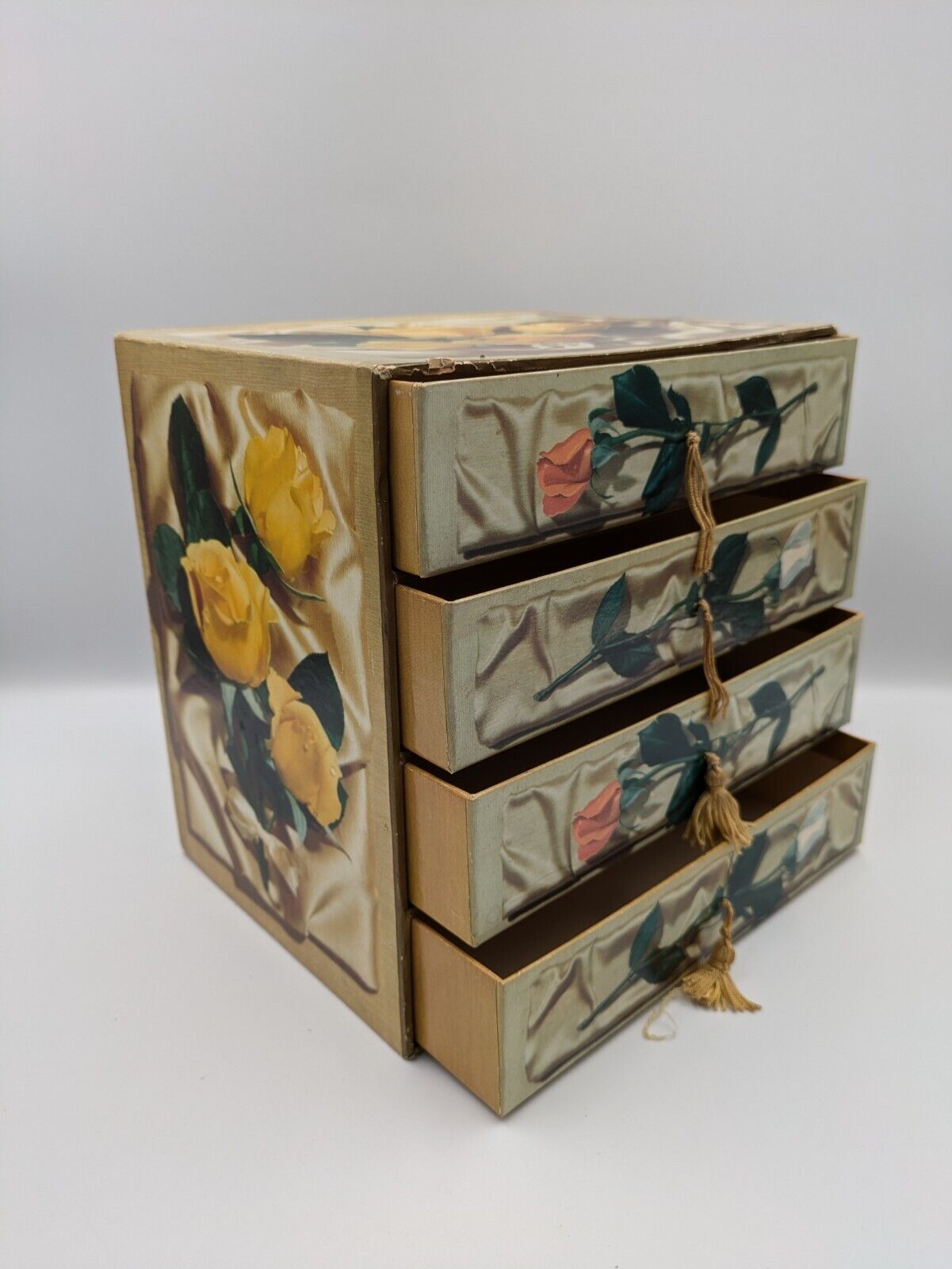 Vintage Chocolate Box Drawers Store Jewellery Sewing Joseph Terry Cardboard Rose