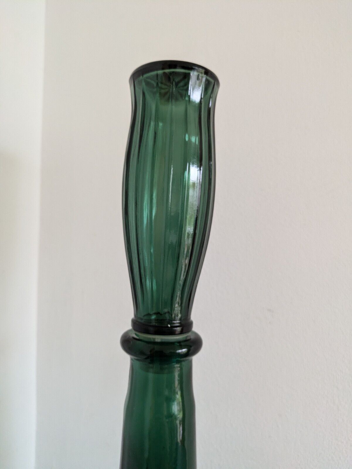 Vintage Green Glass Bottle Decanter With Stopper Fruit Motif DABS Portugal Genie