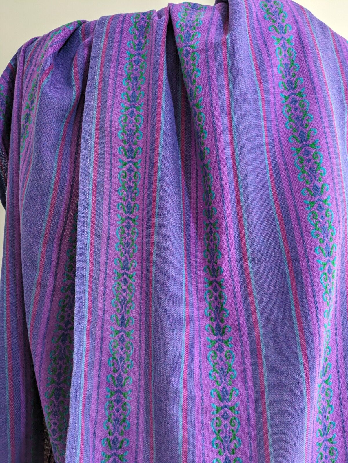 PAIR VINTAGE RETRO PURPLE PATTERNED STRIPE MIDCENTURY CURTAINS 111cmD 113cmW Vgc