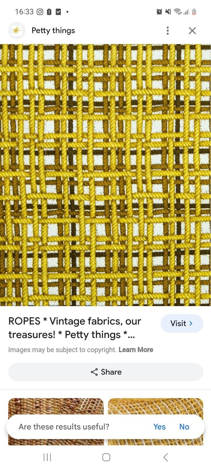 Pair of barkcloth Curtains Rope rare retro vintage braided trompe-l’oeil Rare