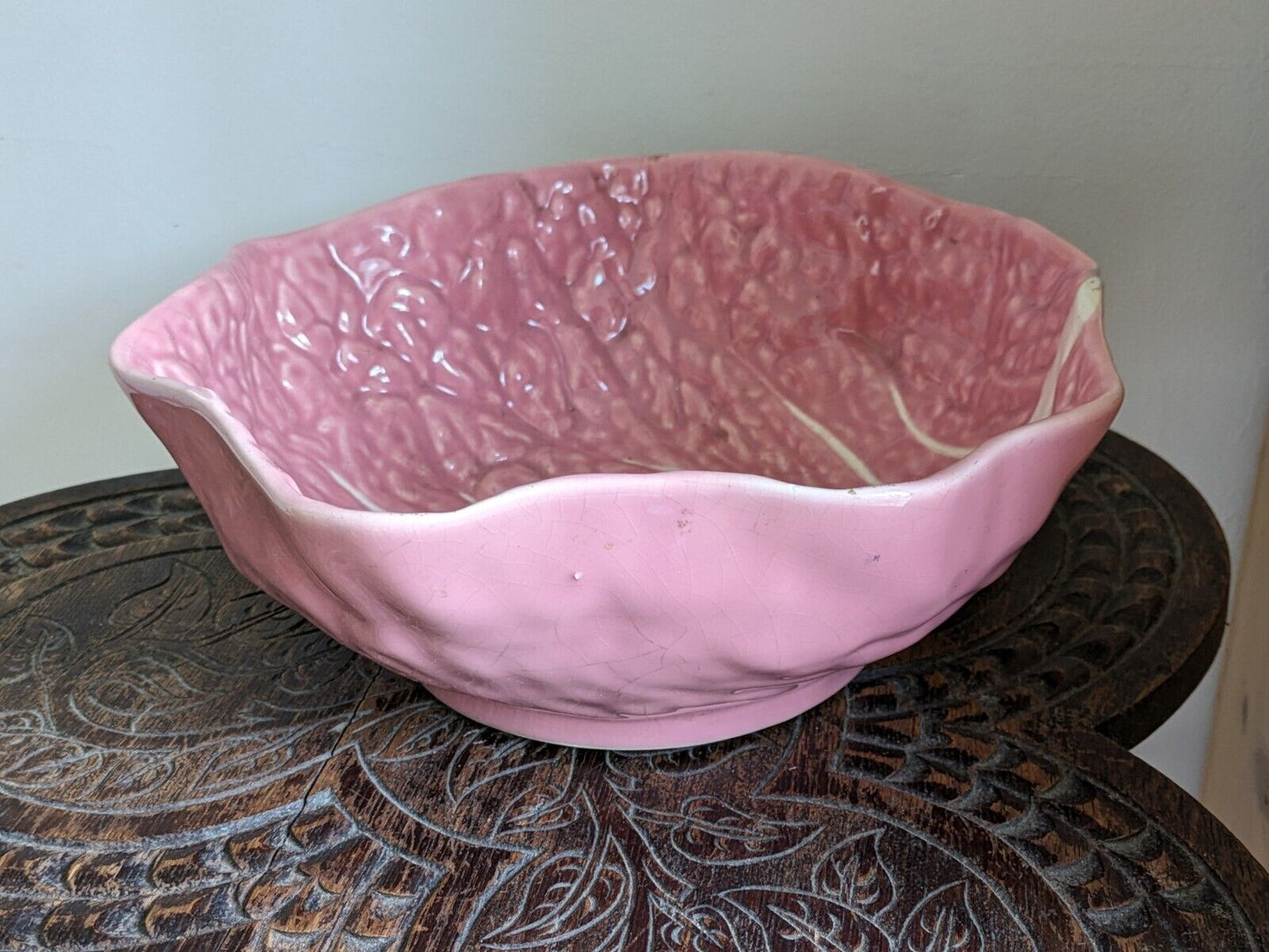 Vintage Faianca Subtil Pink Cabbage Large Leaf Vegetable Bowl Portugal Serving