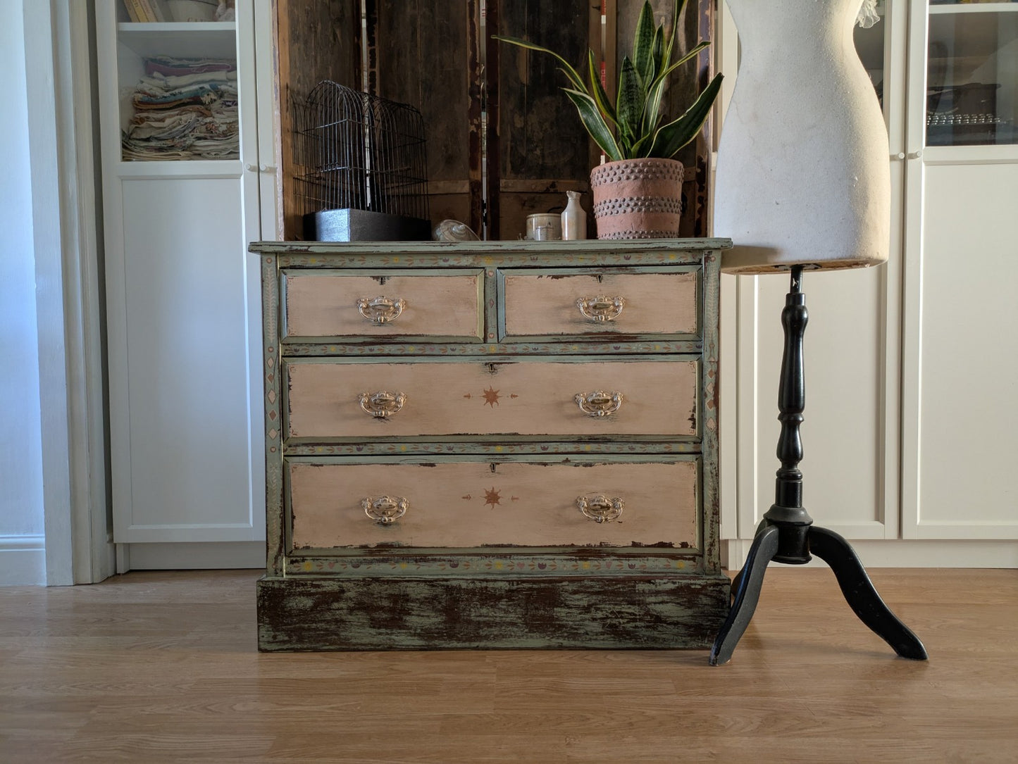 Antique Edwardian Sideboard Chest Of Drawers Vintage Hand Painted Distressed