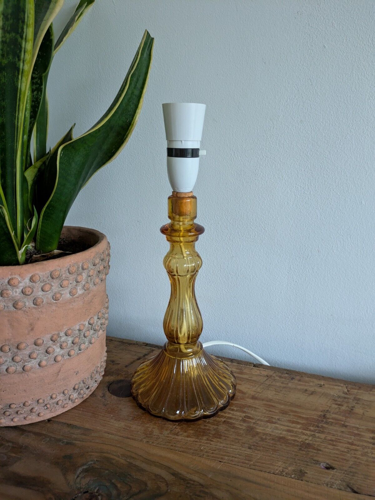 Italian Glass Amber MCM Lamp Vintage Empoli Style Italy Prop Retro Mid Century