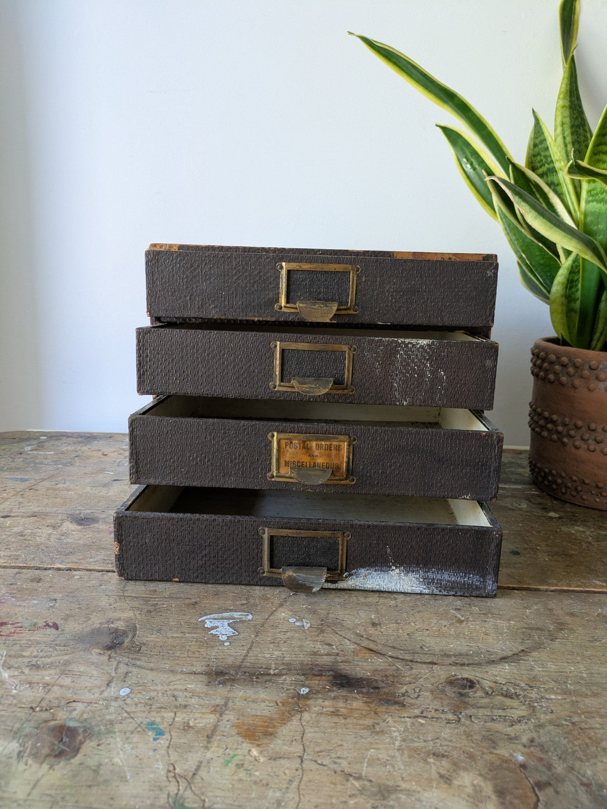 Vintage 4 Drawer Stationary Drawers Box Display Cabinet Industrial Office Desk.