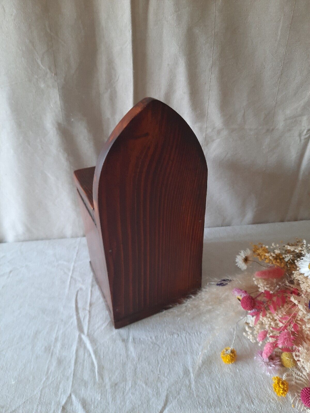 Antique Vintage Pine Candle Salt Box wall sconce keys Gothic original old shelf
