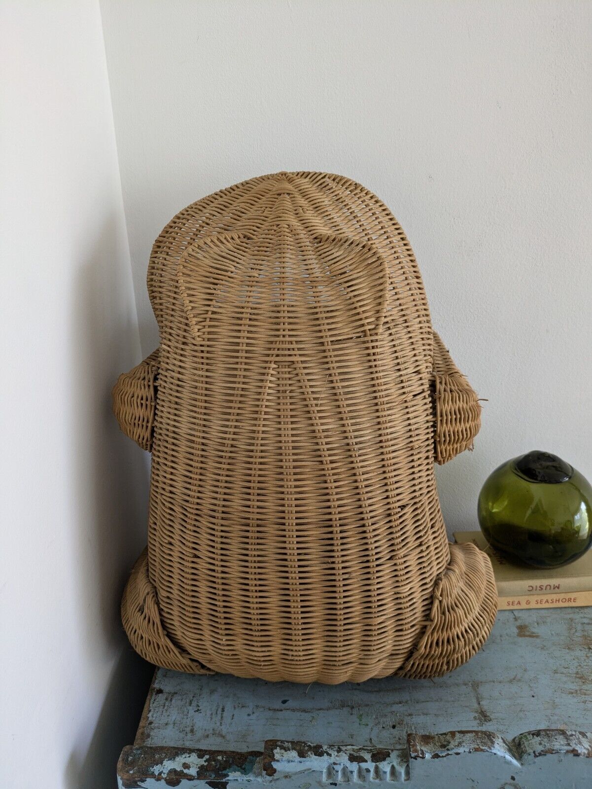 RARE VTG Wicker Frog Waste Basket Trash Can Bin Magazine Storage LARGE Prop MCM