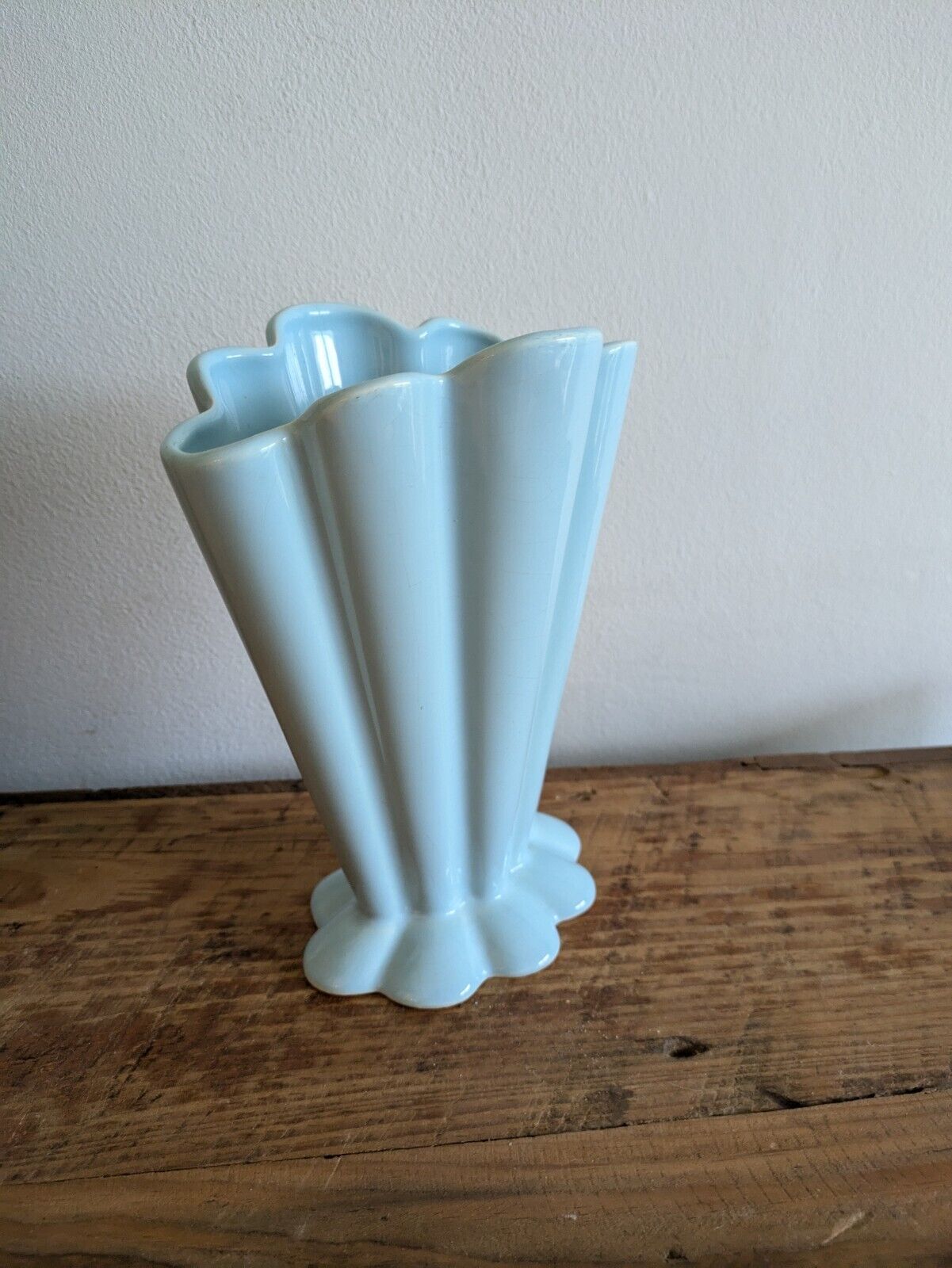 Vintage Candlelight England Blue Art Deco Vase Kingston Pottery Fan Mantle Retro