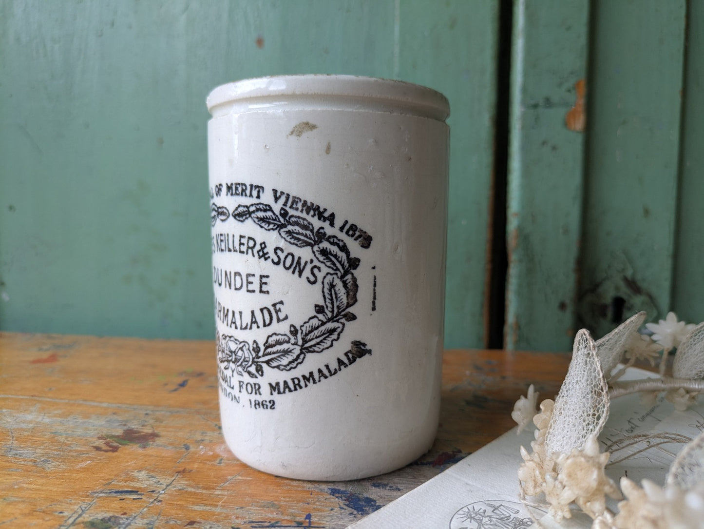 Antique James Keiller & Son’s Dundee Marmalade English Advert Pot, c. 1885 Vtg