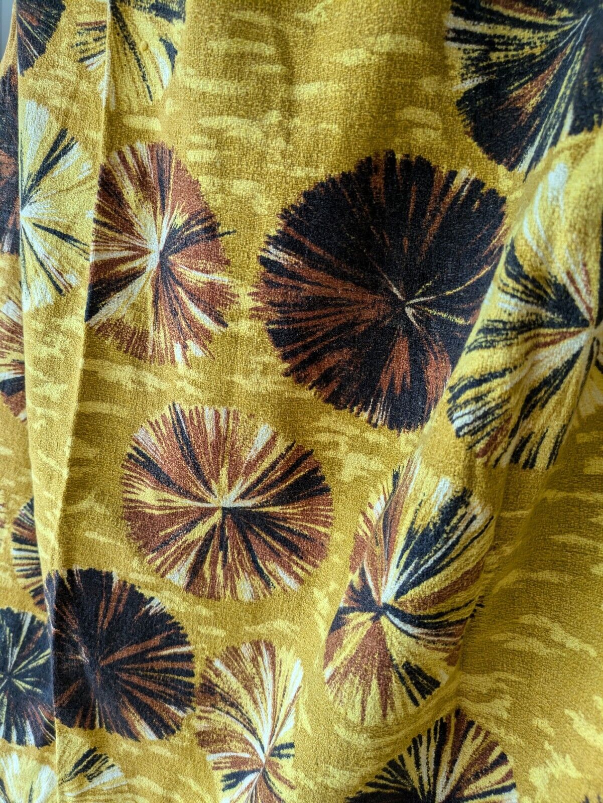 Pair of barkcloth Curtains Yellow rare retro vintage Mustard Spot Floral Bloom
