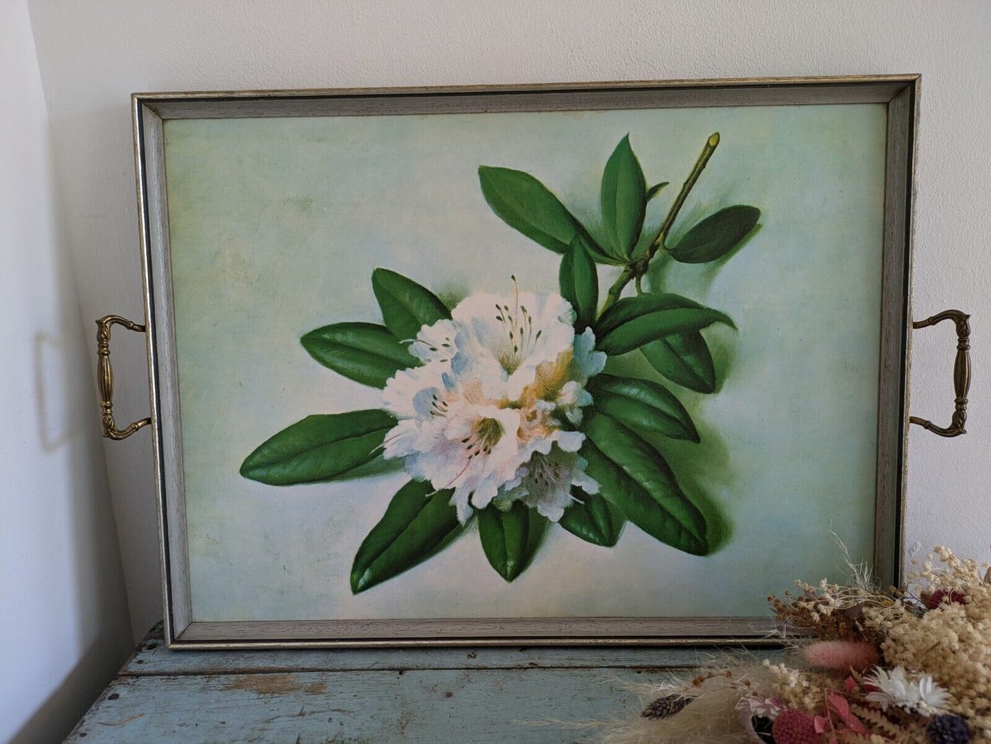 Vintage Floral Vanity Tray Rhododendron Dinner Lap Tray Vester Rich Prop Vgc Old