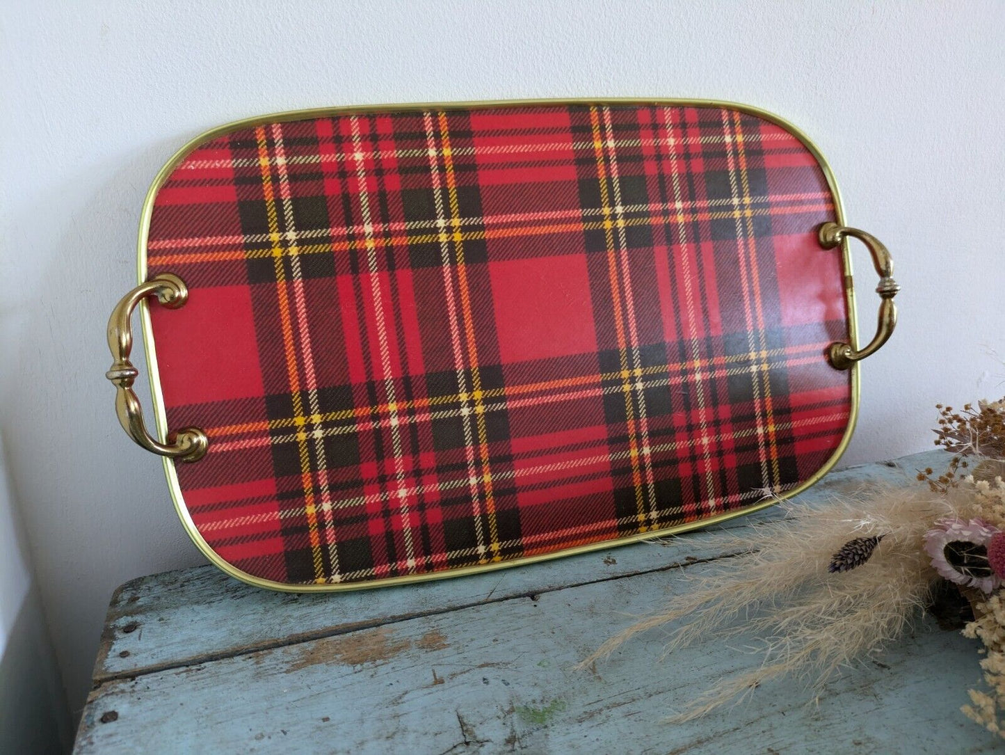 Vintage Strathmore Melamine Tartan Red Plaid Serving Tray lap dinner Old Retro