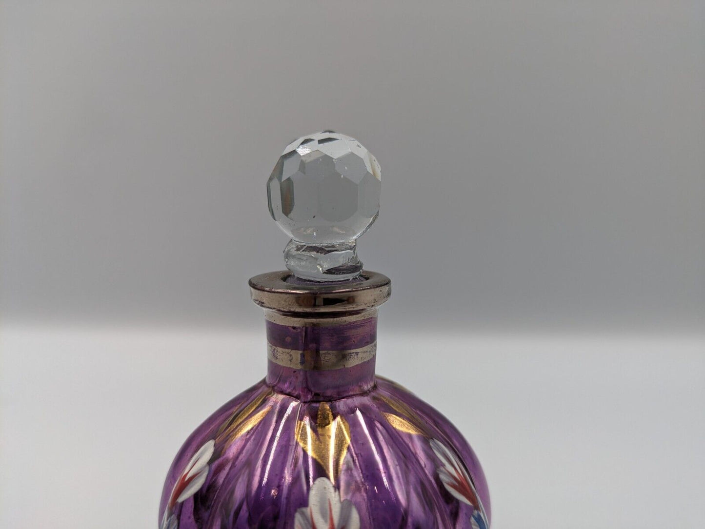 Painted Purple Scent Perfume Bottle with Stopper Vintage Style Glass Amethyst