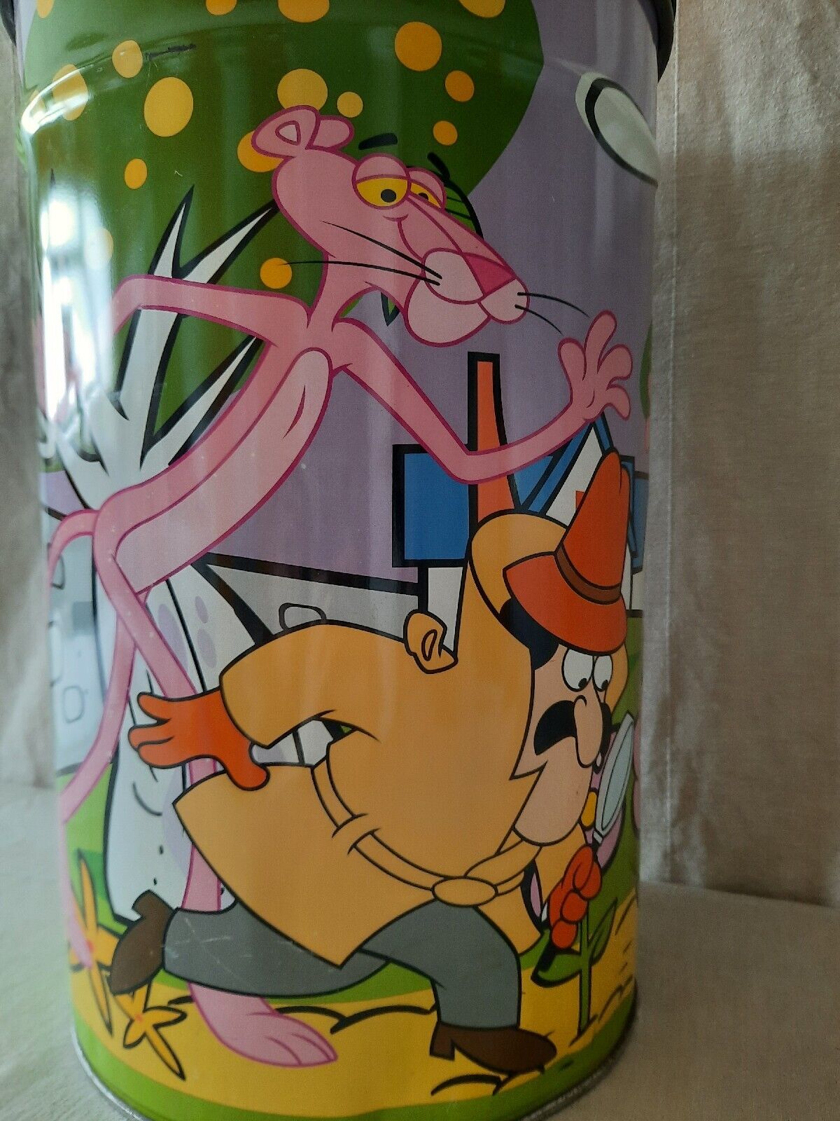 rare vintage Pink Panther Mivat Italy metal storage bin with lid 70’s Barrel toy